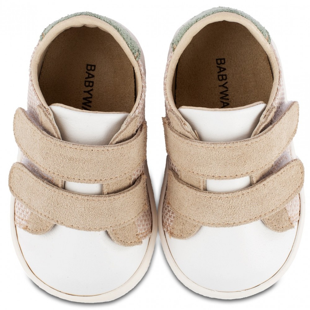 Παπούτσια Babywalker λευκό μπεζ μέντα για Αγόρι 2104
