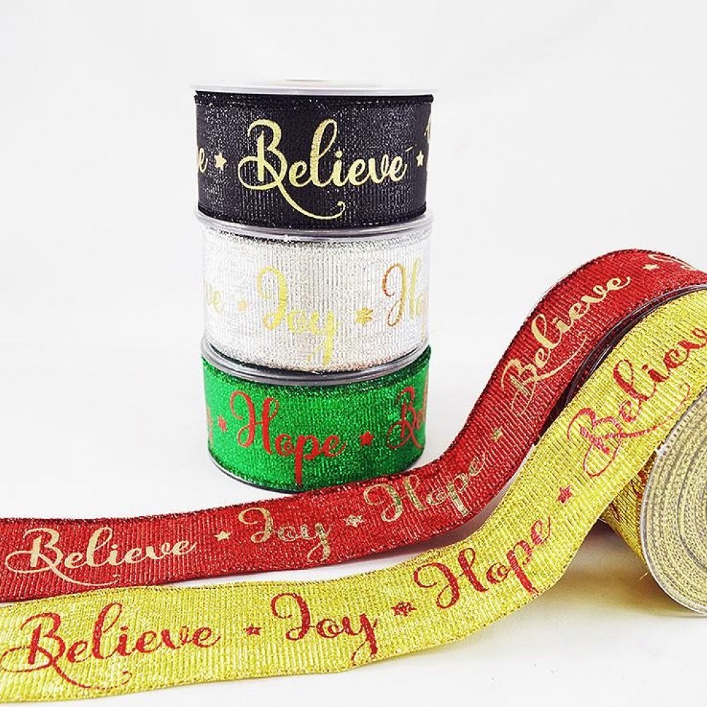 Κορδέλα πολυεστέρας Believe Joy Hope πράσινη 5 cm X 9 m