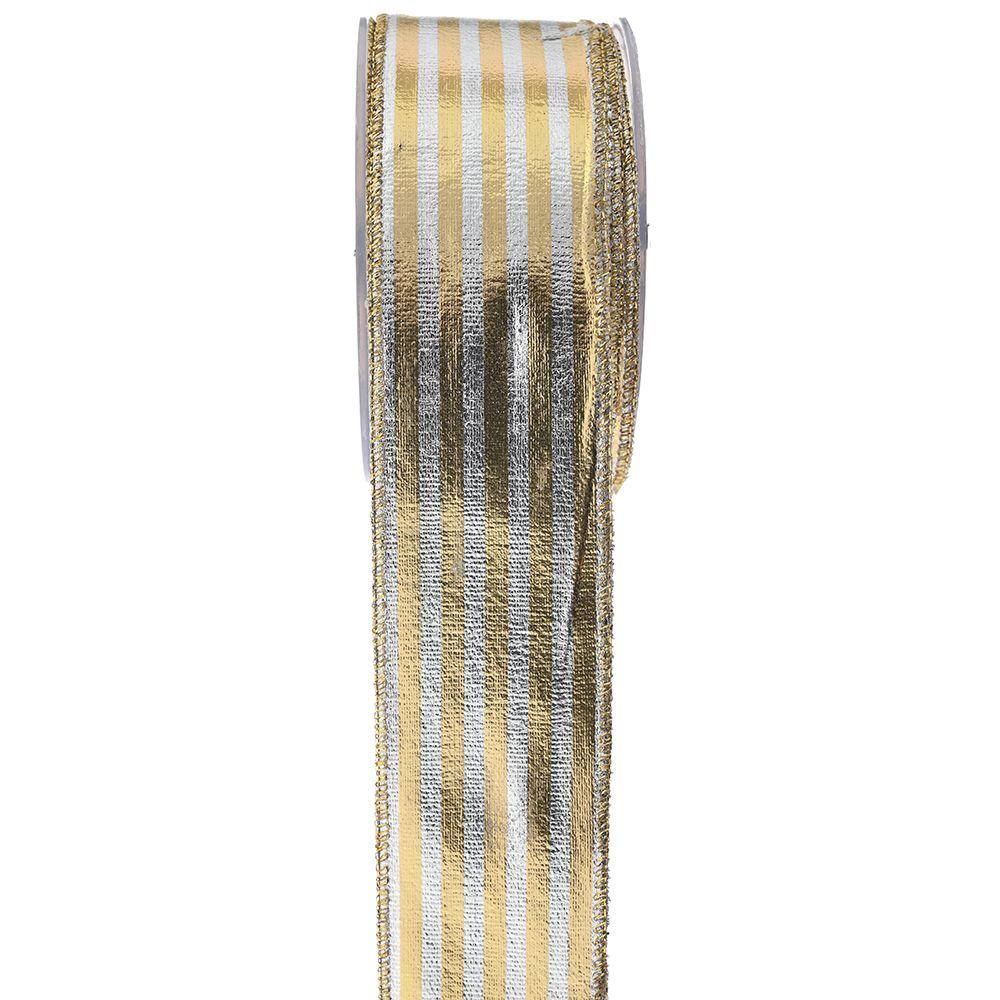 Κορδέλα λονέτα Foil Stripes ασημί-χρυσή 5.5 cm X 9 m