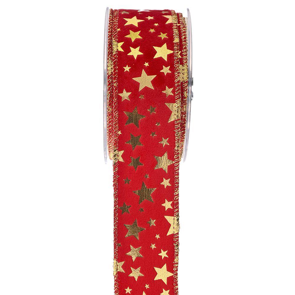 Κορδέλα βελούδο Holland Velvet Foil Stars κόκκινη 9 m
