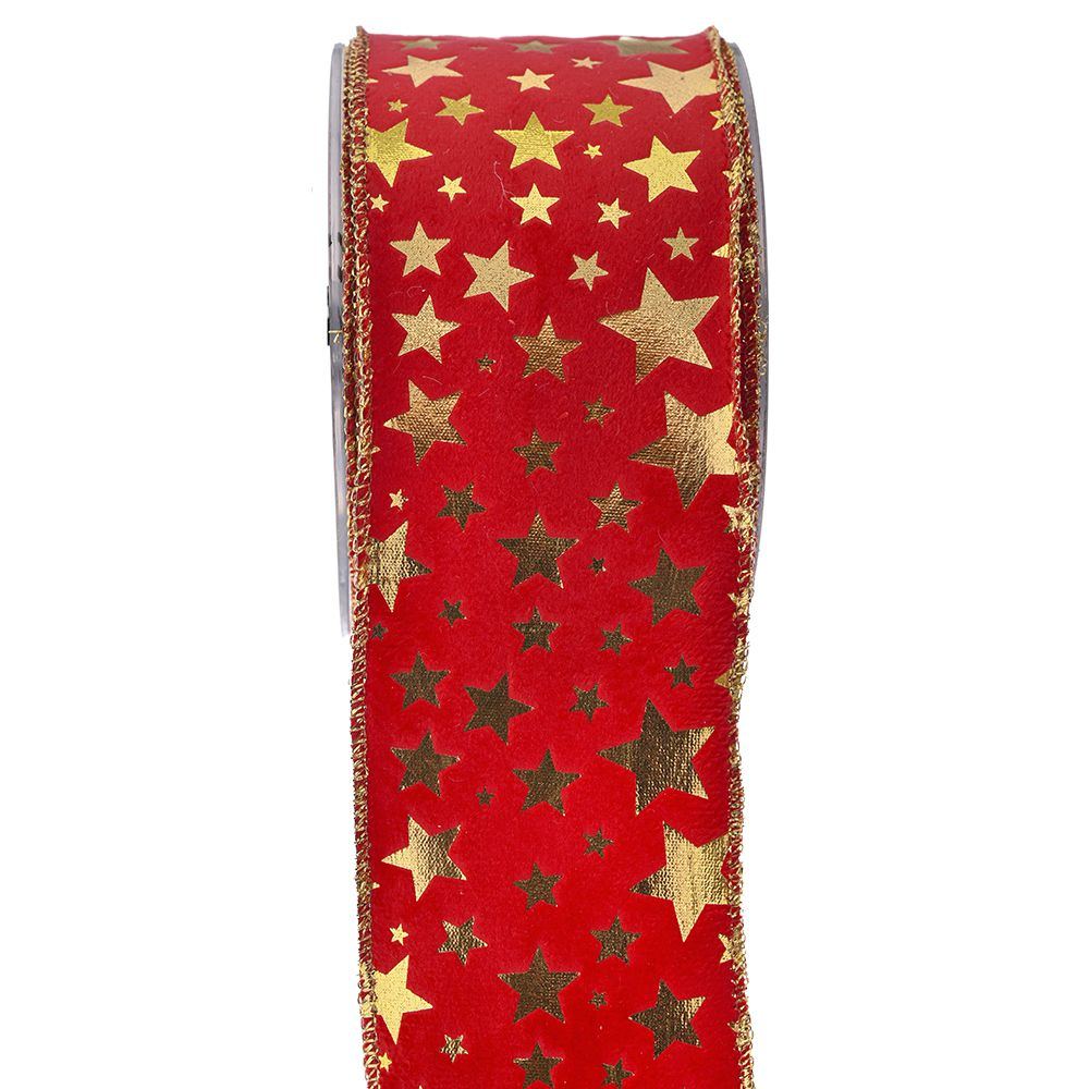 Κορδέλα βελούδο Holland Velvet Foil Stars κόκκινη 9 m