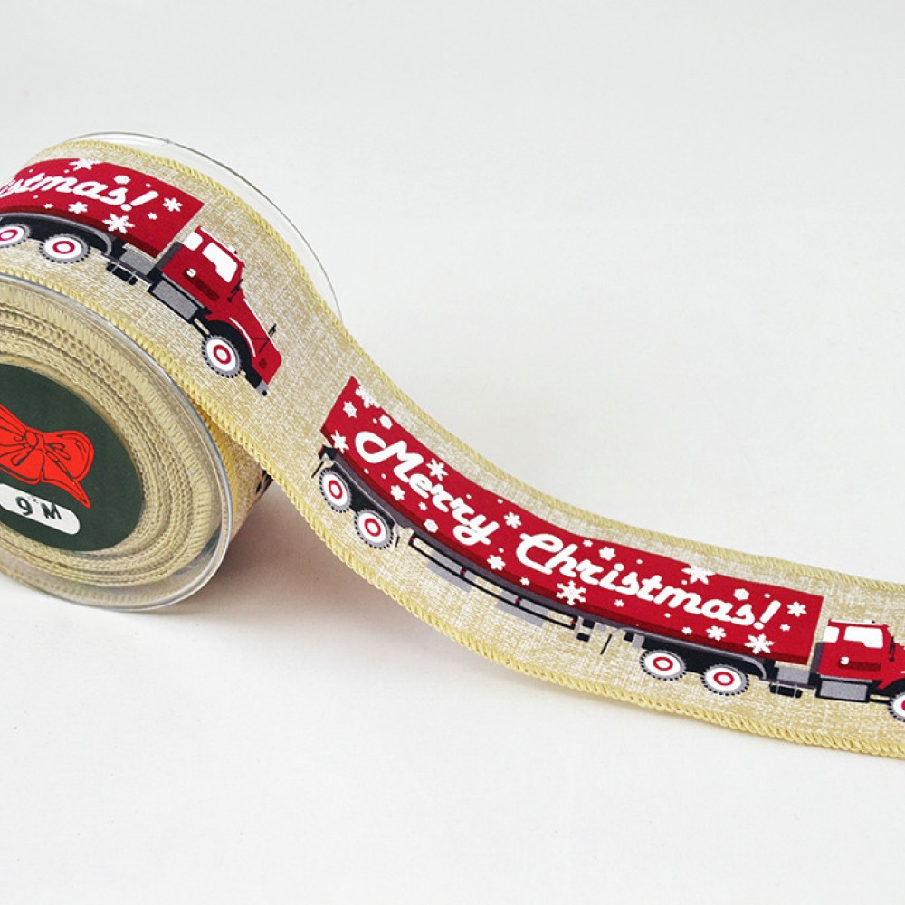 Κορδέλα πολυεστέρας Christmas Long Truck ιβουάρ 6.7 cm X 9 m