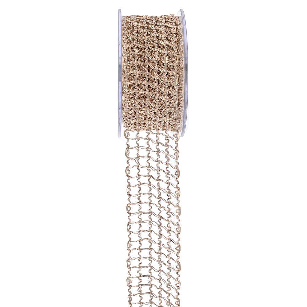 Κορδέλα curly metalic net ροζ-χρυσή 3.8 cm X 4.5 m