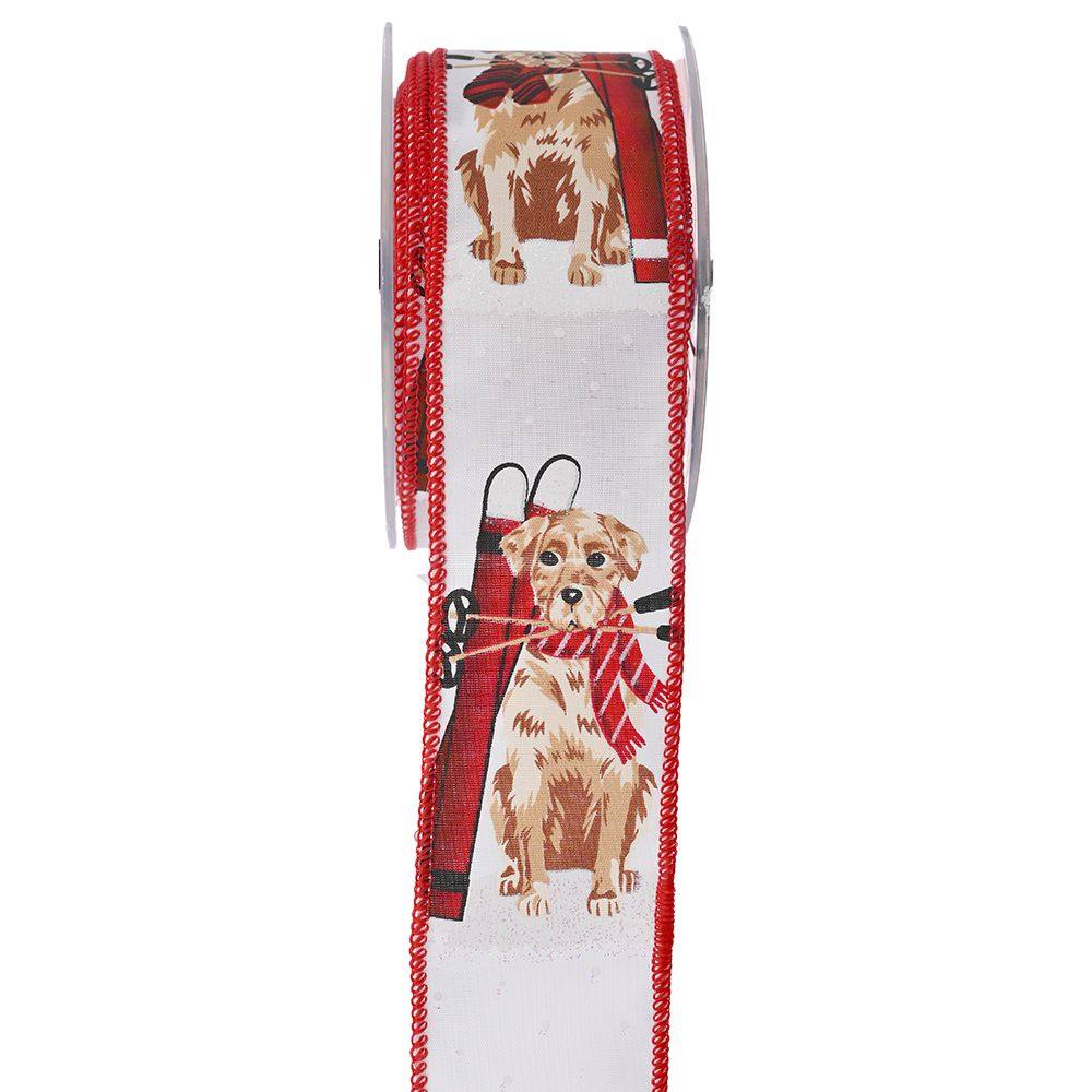 Κορδέλα Dog with Ski πολυεστέρας λευκή-κόκκινη 5.5 cm X 9 m