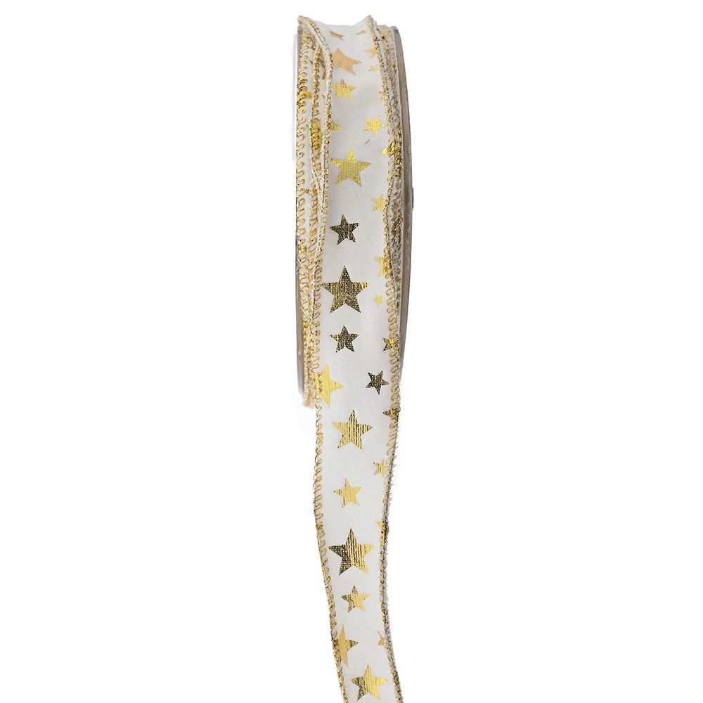Κορδέλα βελούδο Holland Velvet Foil Stars λευκή 9 m