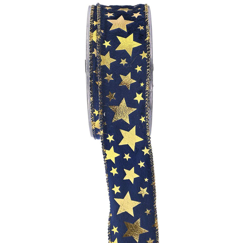 Κορδέλα βελούδο Holland Velvet Foil Stars μπλε 9 m
