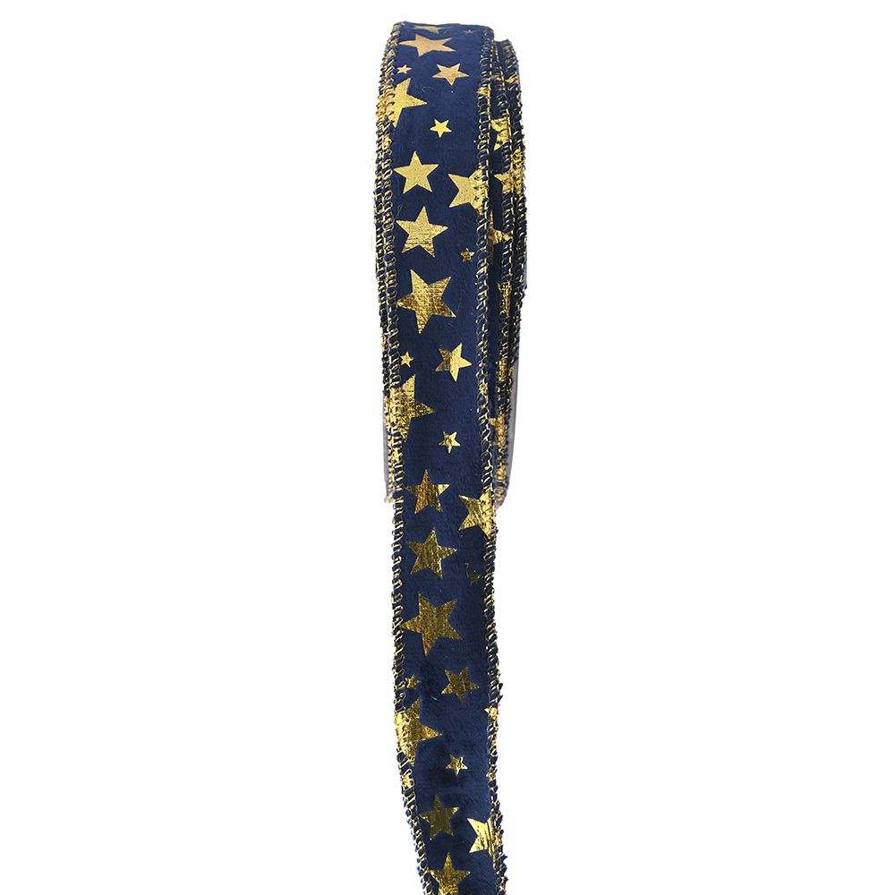 Κορδέλα βελούδο Holland Velvet Foil Stars μπλε 9 m