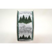 Κορδέλα Merry Christmas Forest πολυεστέρας λευκή 5.5 cm X 9 m