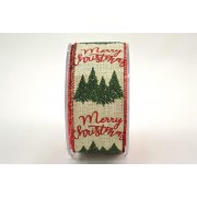 Κορδέλα Merry Christmas Forest πολυεστέρας μπεζ 5.5 cm X 9 m