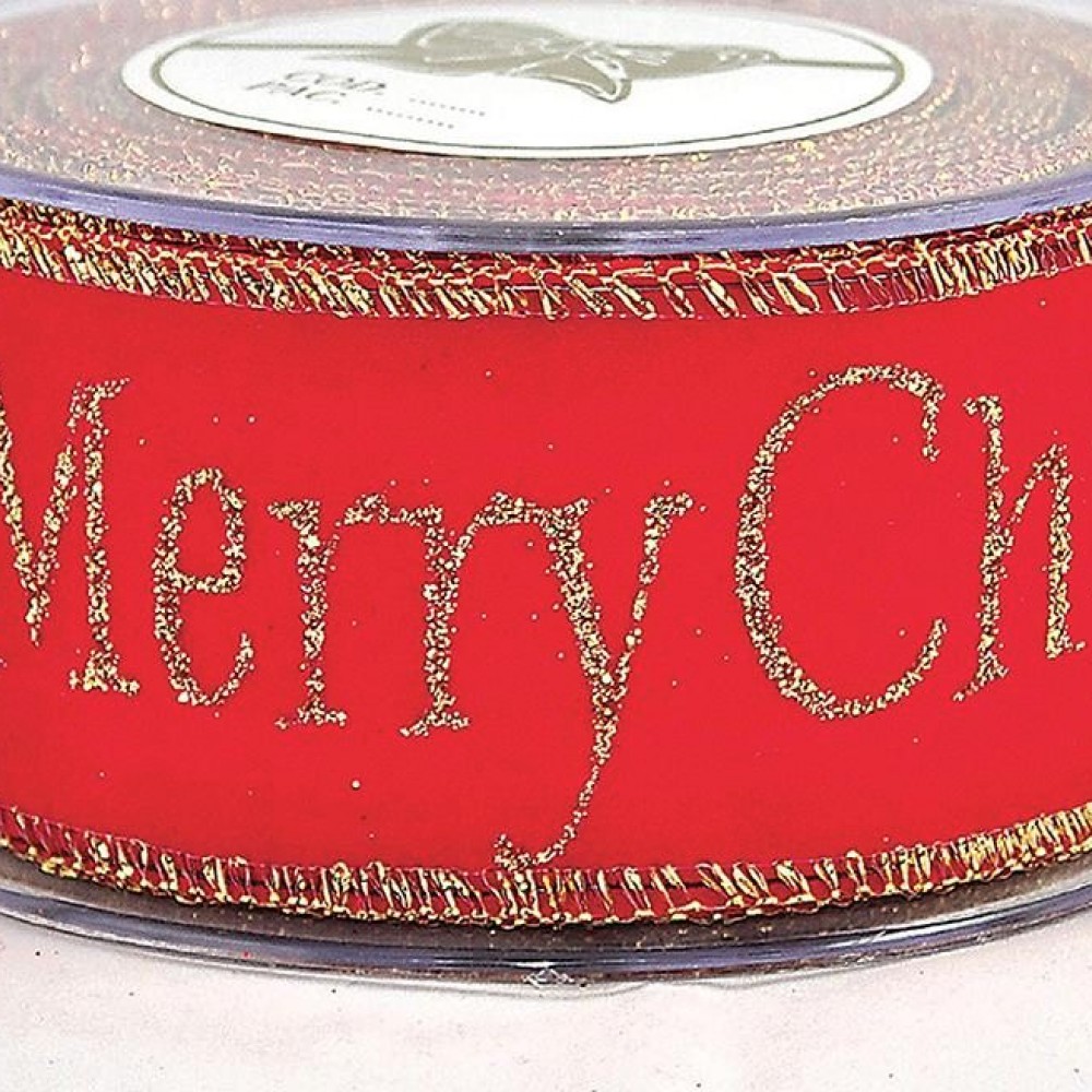 Κορδέλα  πολυεστέρας Merry Christmas Strass κόκκινη 5 cm X 9 m
