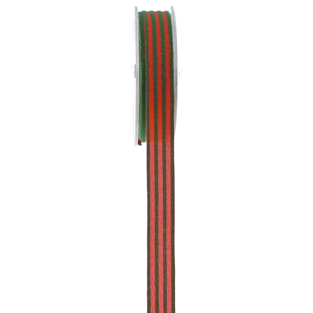 Κορδέλα βελούδο Orlando πράσινη-κόκκινη 9 m