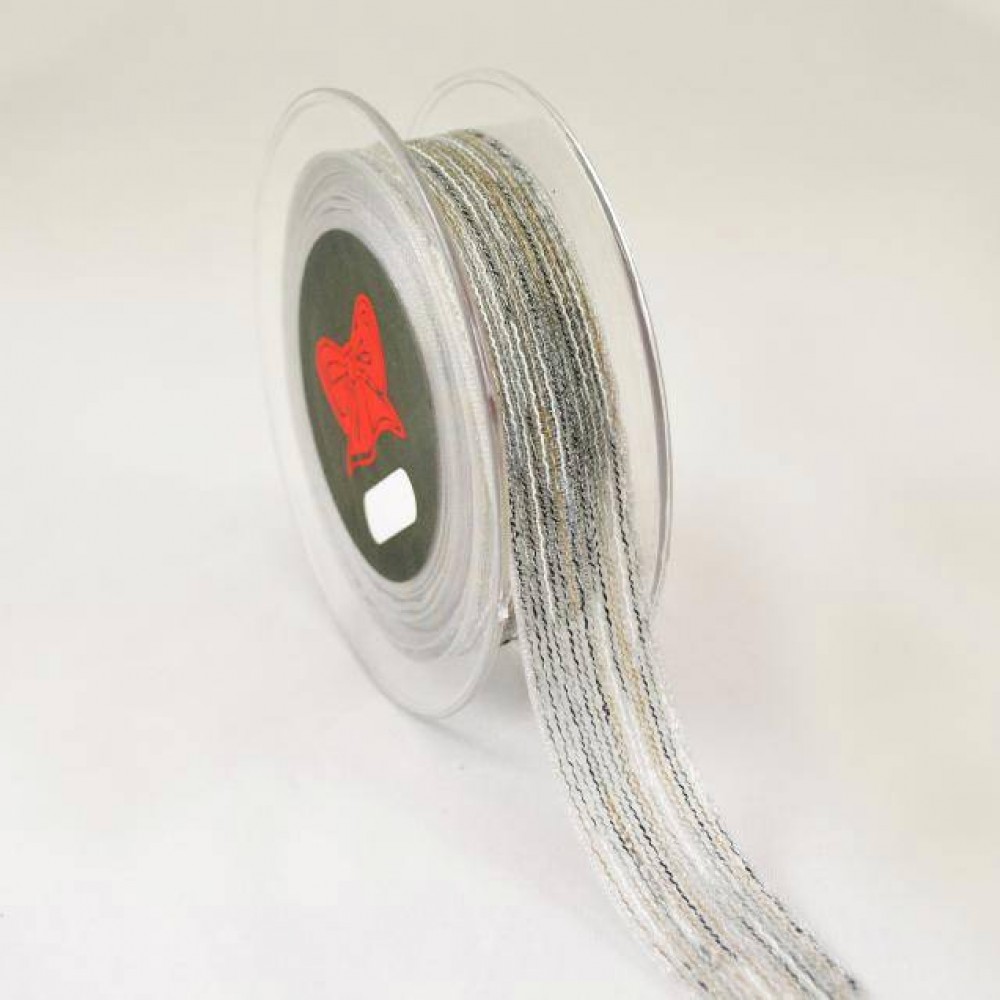 Κορδέλα Σαντορίνη μπεζ - ασημί 2.5 cm X  9 m