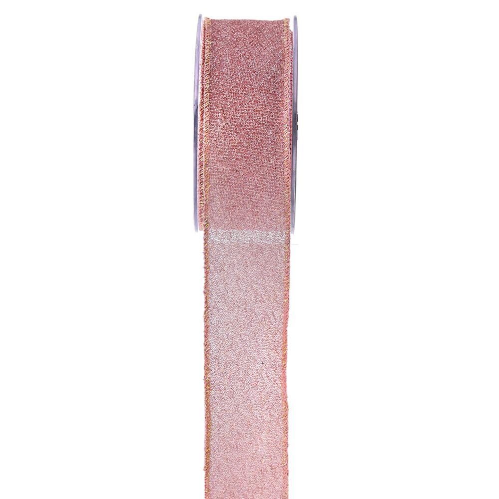 Κορδέλα πολυεστέρας-μεταλλιζέ ροζ 4.3 cm X 9 m
