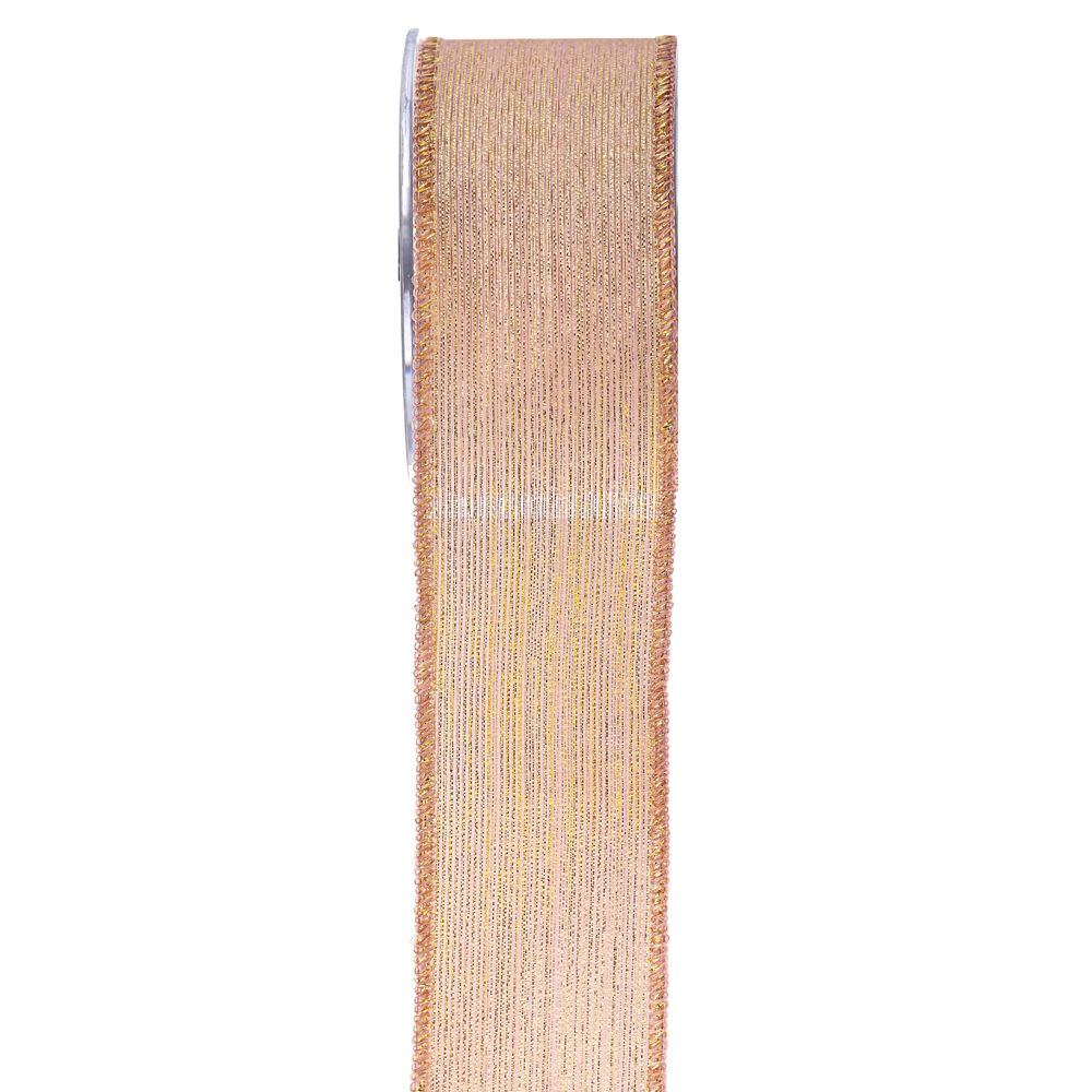 Κορδέλα πολυεστέρας-μεταλλιζέ ροζ-χρυσό 7 cm X 9 m