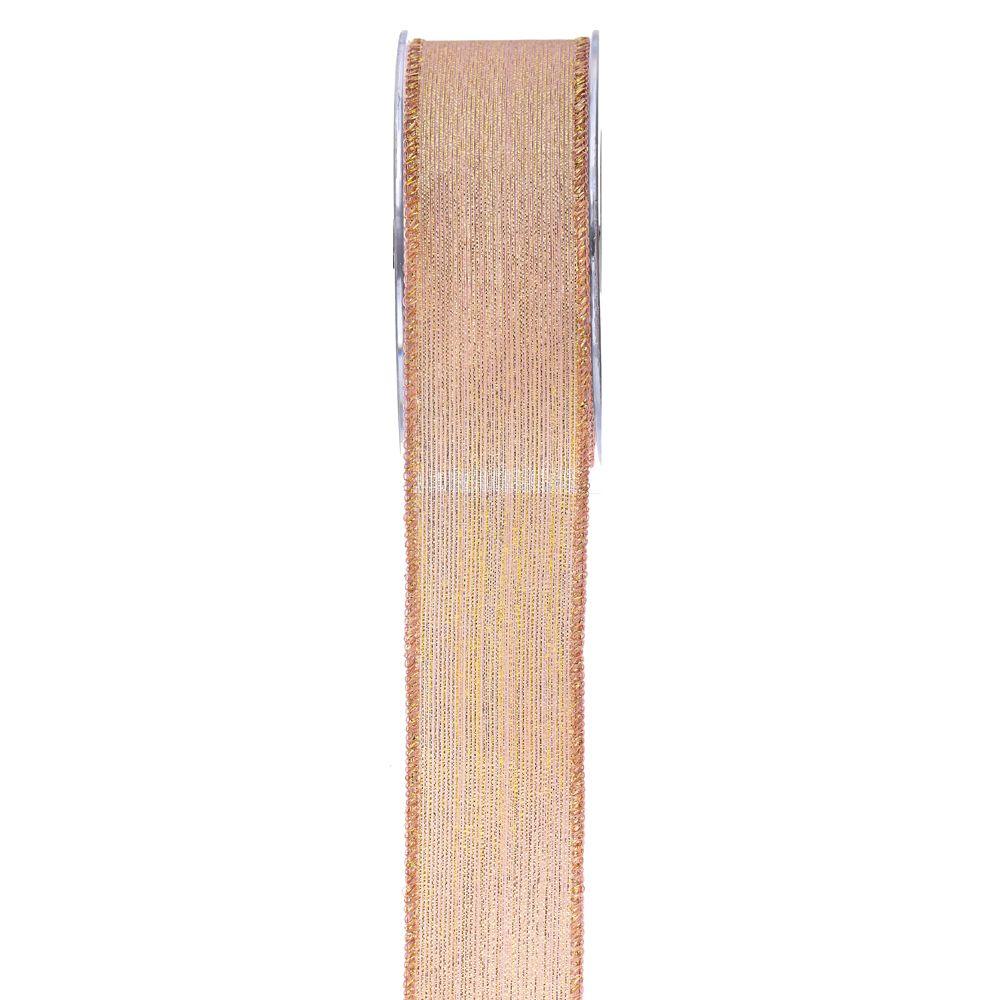 Κορδέλα πολυεστέρας-μεταλλιζέ ροζ-χρυσό 4.3 cm X 9 m