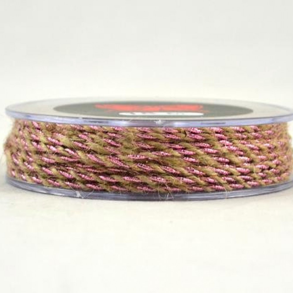 Κορδόνι μεταλλιζέ τσουβάλι δίχρωμο στρας ροζ 15 mm X 18.2 m