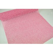 Ύφασμα δίχτυ βαμβακερό κολλαρισμένο διογκωμένο πουά ροζ 50cm X 5m