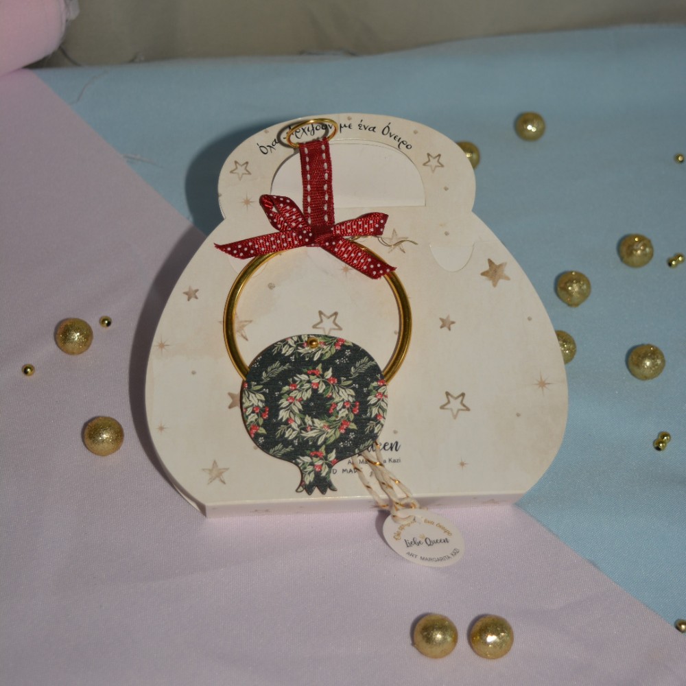 Γούρι Ρόδι κρεμαστό ξύλινο με σχεδιασμένα στεφανάκια και κρίκο