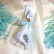 Λαμπάδα αρωματική γαλάζια με πάνινη καμηλοπάρδαλη