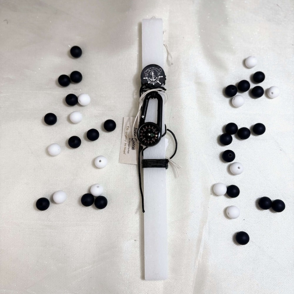 Λαμπάδα λευκή αρωματική με πυξίδα καραμπινέρ