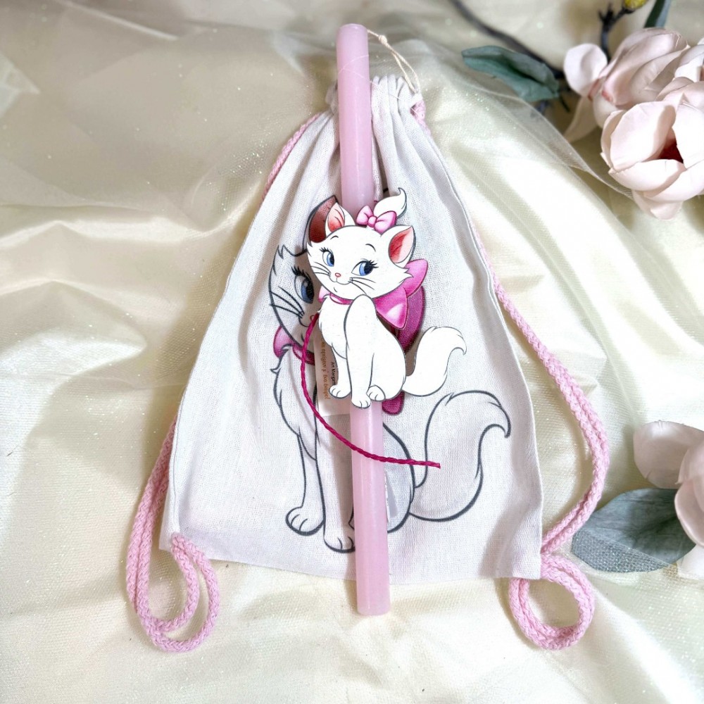 Λαμπάδα αρωματική ροζ με γατούλα και σακίδιο