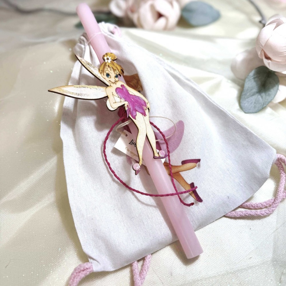 Λαμπάδα αρωματική ροζ με νεραιδούλα και σακίδιο