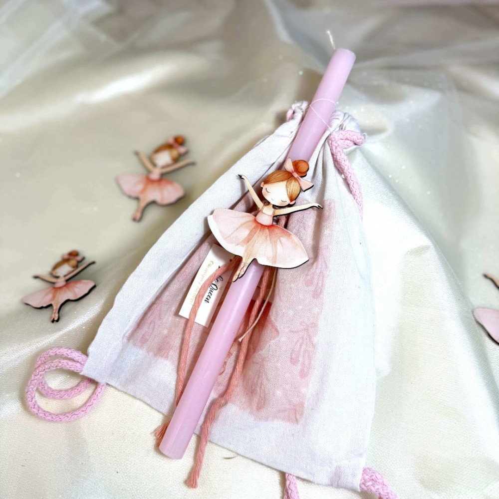 Λαμπάδα αρωματική ροζ με μπαλαρίνα και σακίδιο