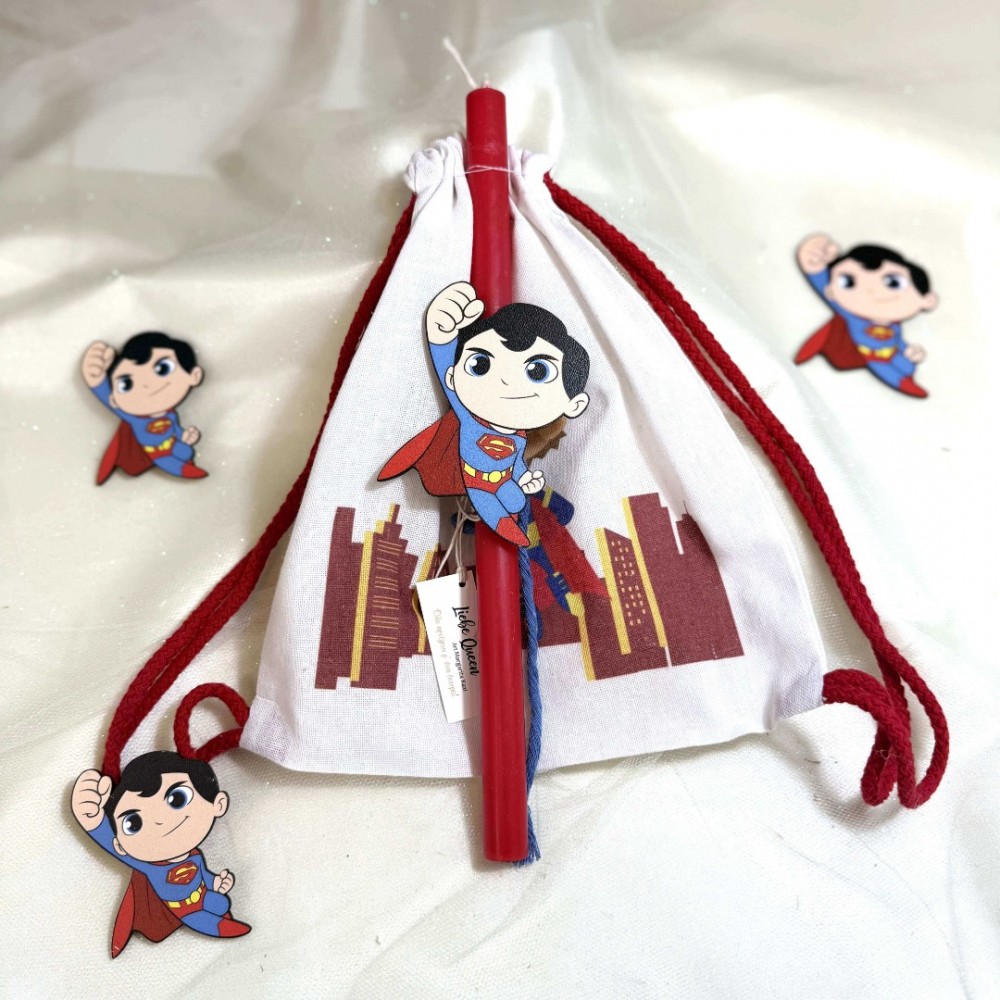 Λαμπάδα αρωματική κόκκινη με τον superman και σακίδιο