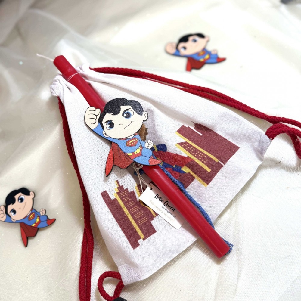 Λαμπάδα αρωματική κόκκινη με τον superman και σακίδιο