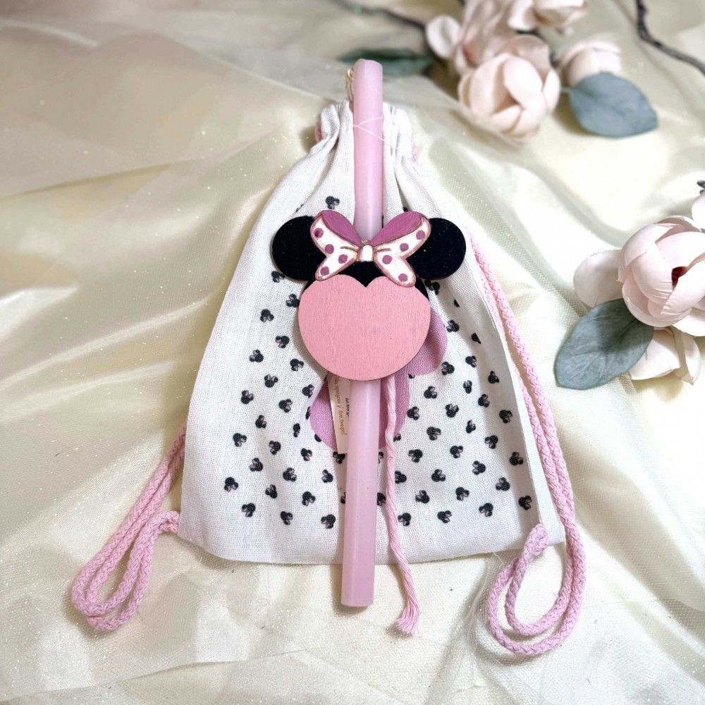 Λαμπάδα αρωματική ροζ με την Mini και σακίδιο