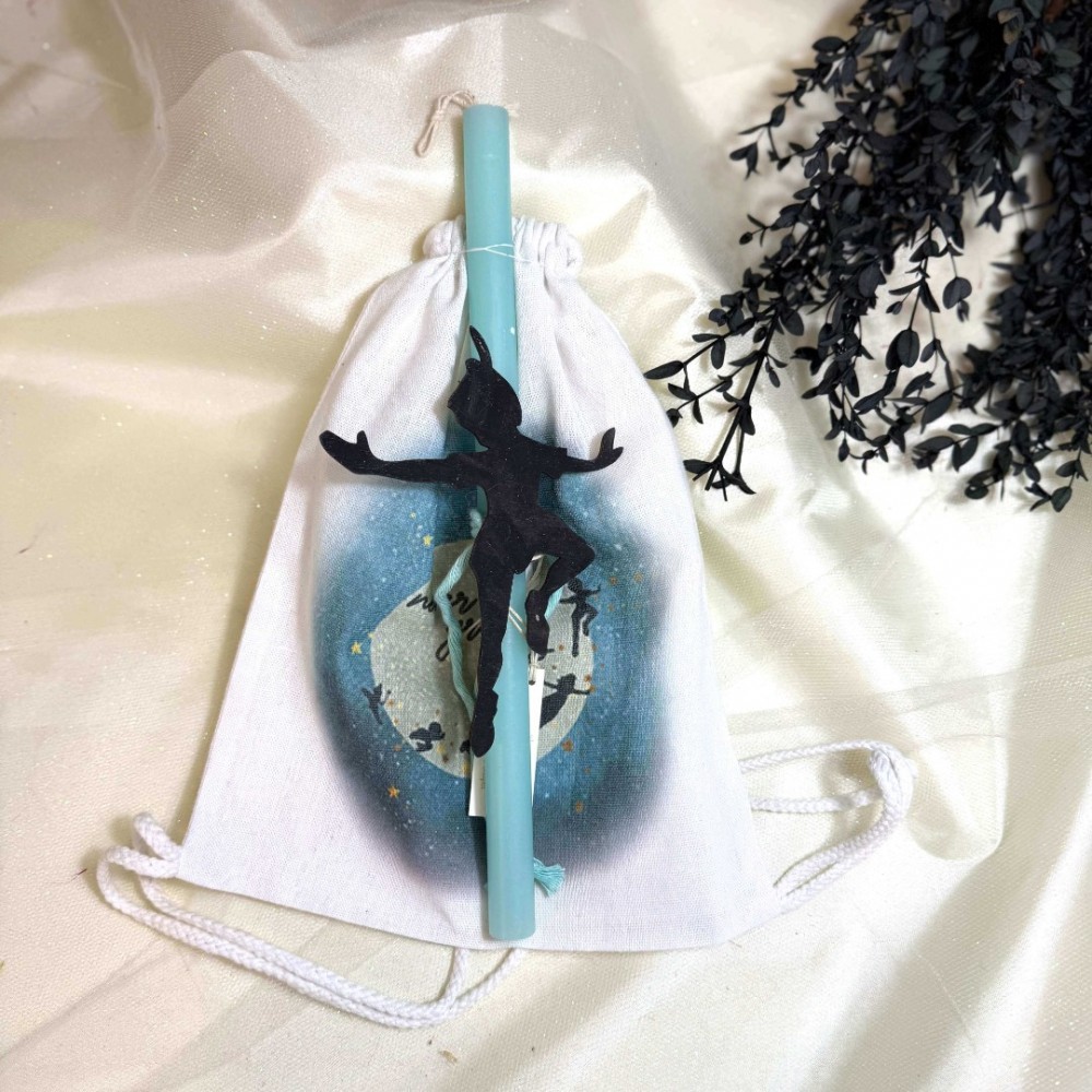 Λαμπάδα αρωματική γαλάζια με φιγούρα του Peter Pan και σακίδιο