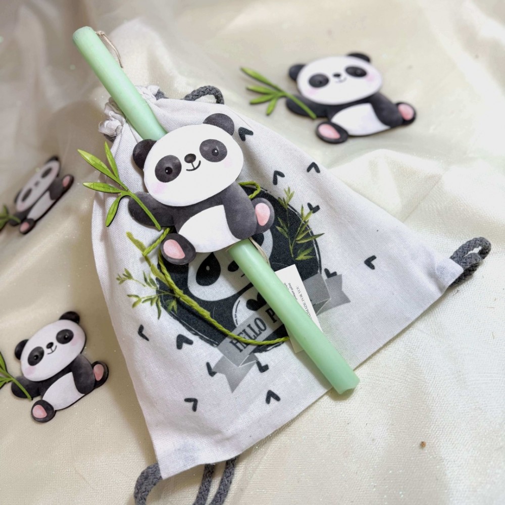 Λαμπάδα αρωματική πράσινη με Panda και σακίδιο