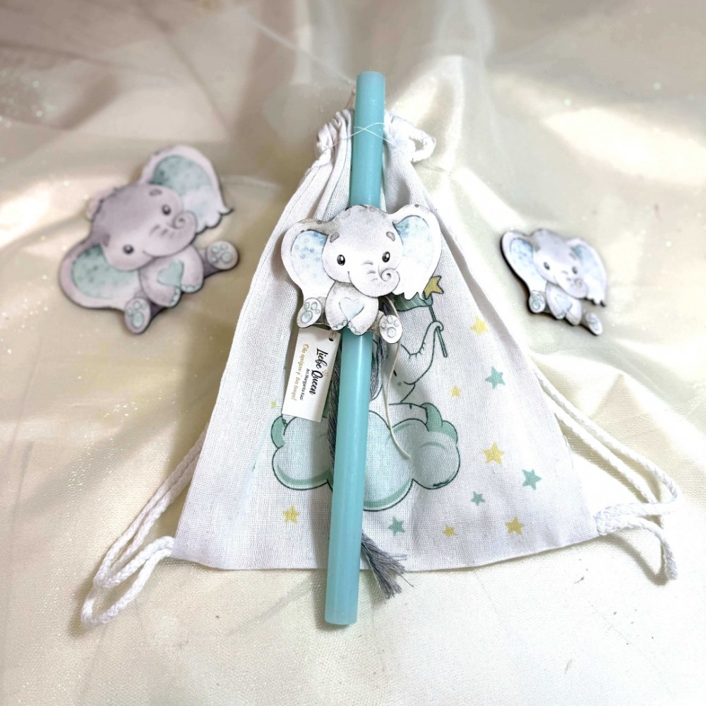 Λαμπάδα αρωματική γαλάζια με ελεφαντάκι και σακίδιο