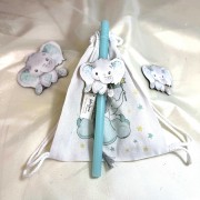 Λαμπάδα αρωματική γαλάζια με ελεφαντάκι και σακίδιο