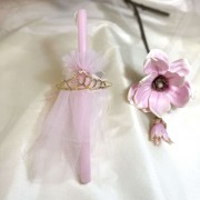 Λαμπάδα αρωματική ροζ με τιάρα και τούλια