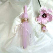 Λαμπάδα αρωματική ροζ με τούλια και στέμμα