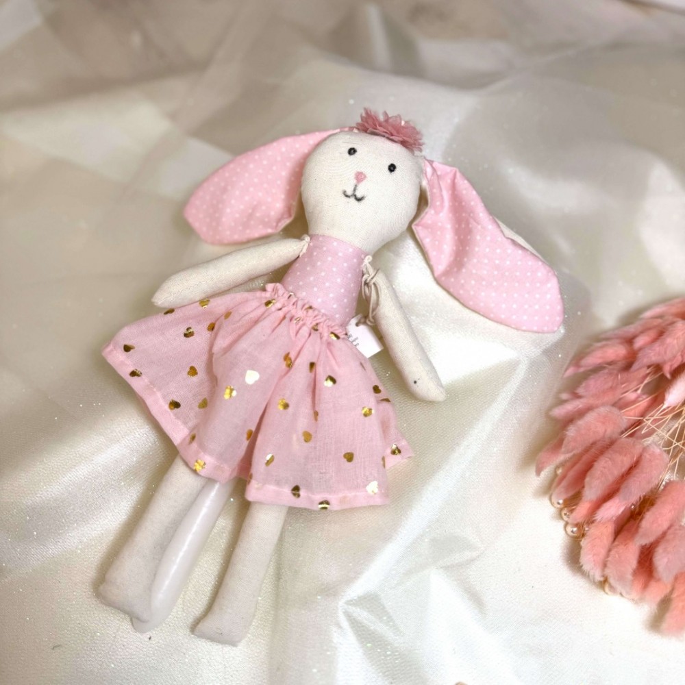 Λαμπάδα αρωματική λευκή με υφασμάτινο ροζ λαγουδάκι