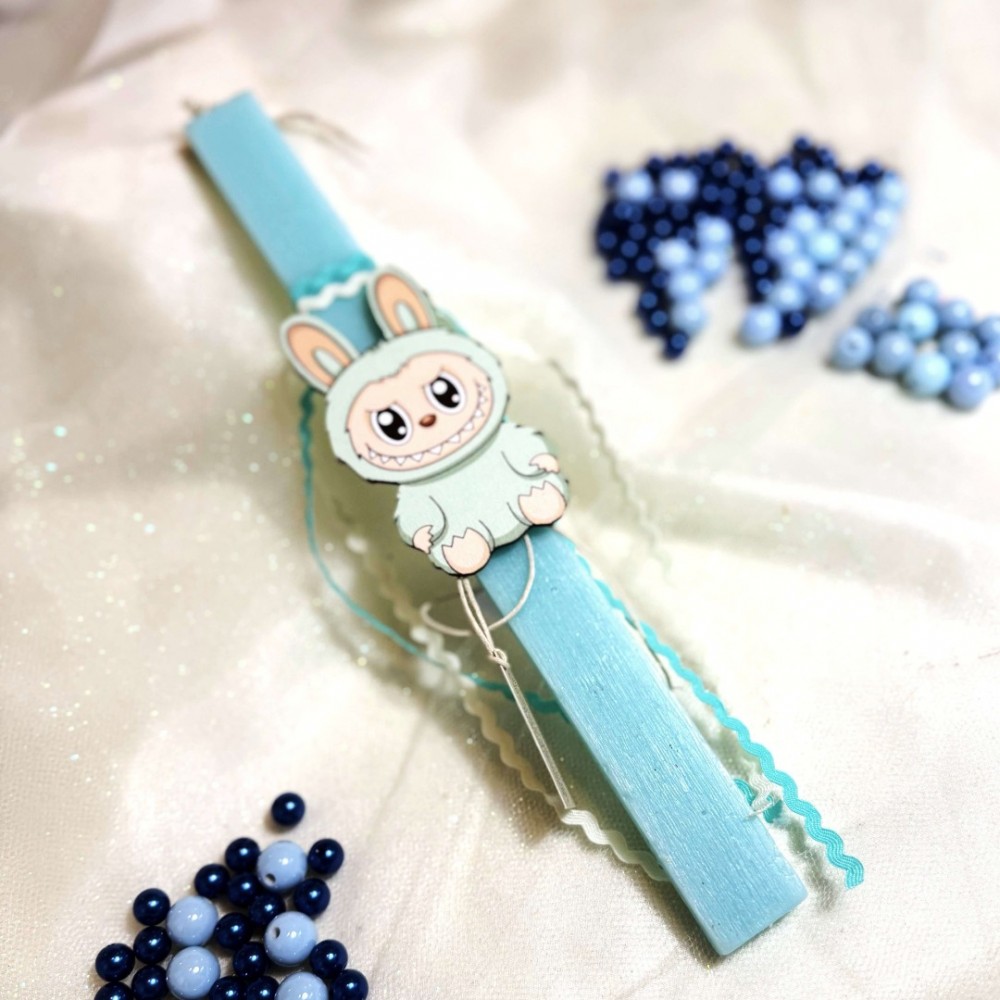 Λαμπάδα αρωματική αρκουδάκι Labubu γαλάζια