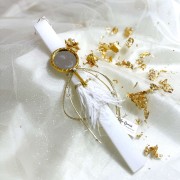 Λαμπάδα αρωματική λευκή με χρυσό καθρεφτάκι