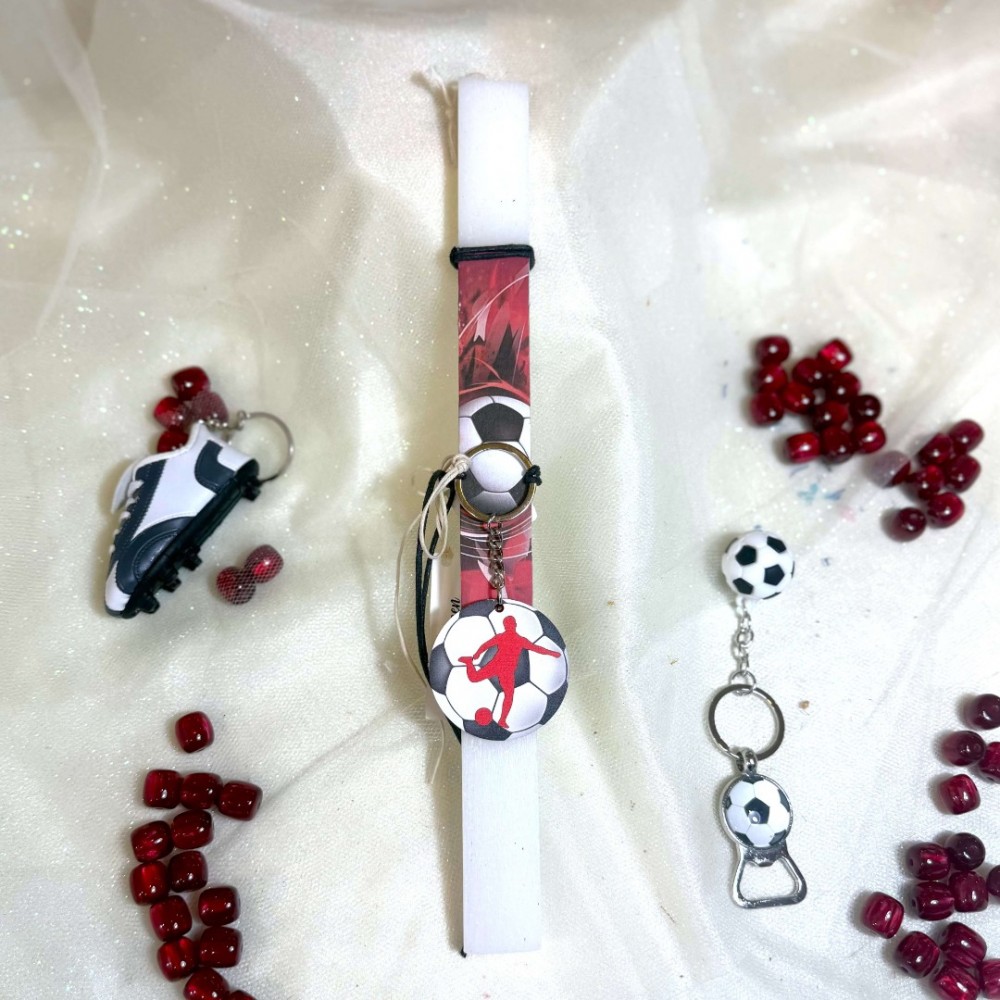 Λαμπάδα αρωματική ποδόσφαιρο σε κόκκινο με μπρελόκ ξύλινη μπάλα