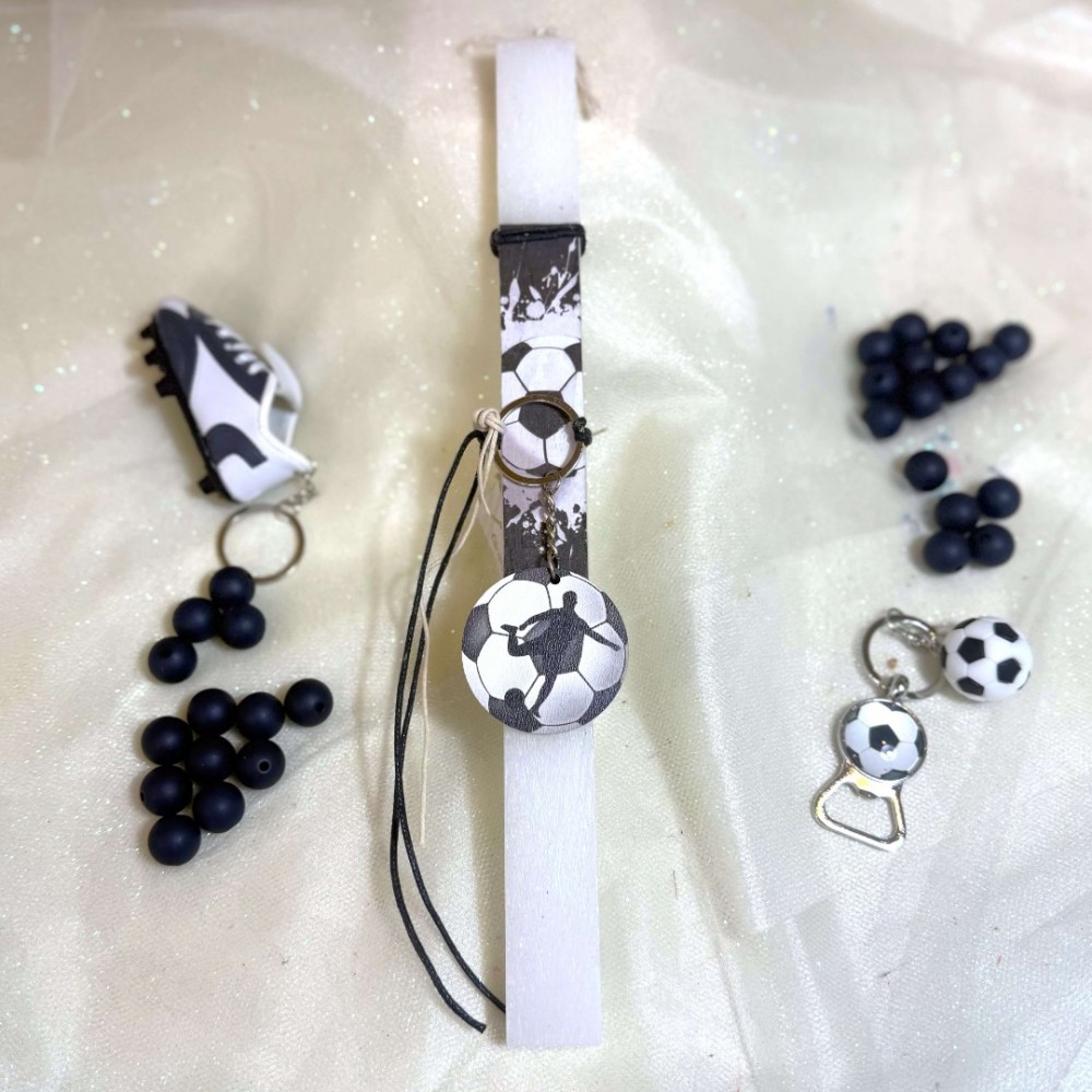 Λαμπάδα αρωματική μπρελόκ ποδόσφαιρο μαύρο ξύλινη μπάλα