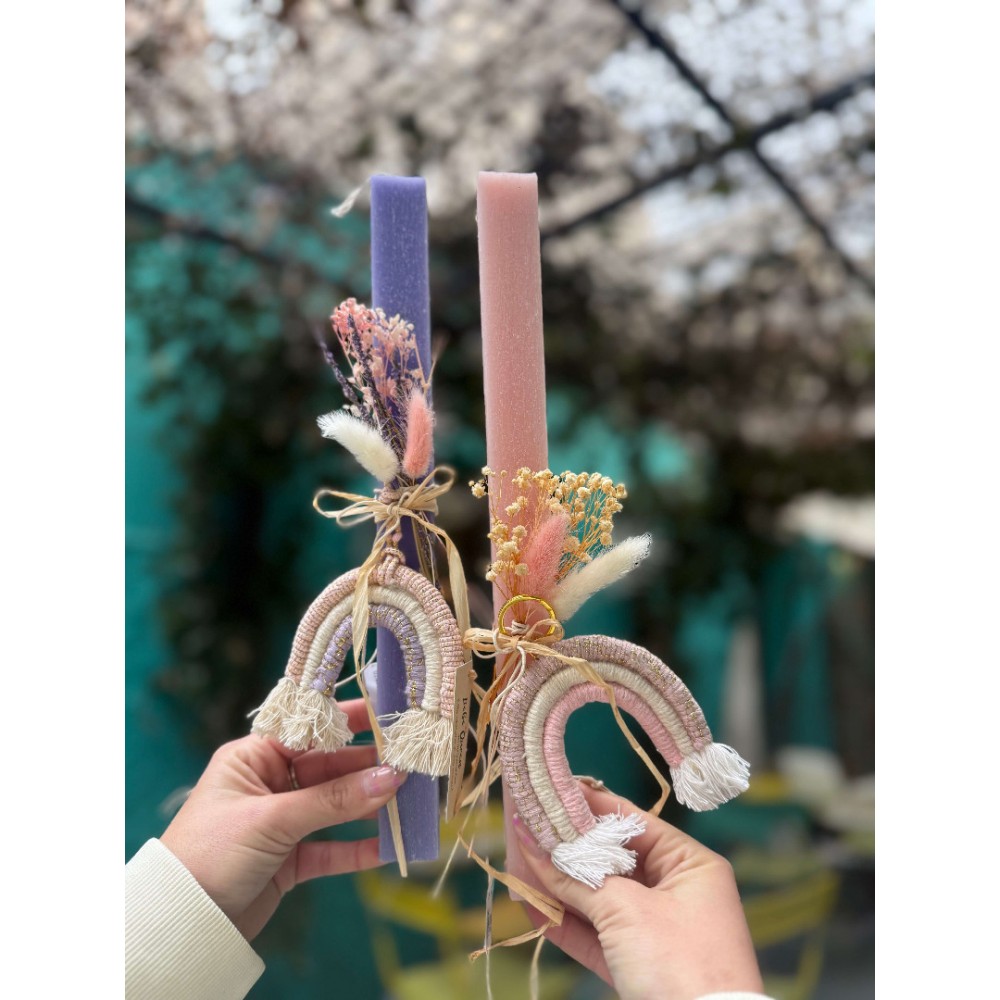 Λαμπάδα με ουράνιο τόξο ροζ-ιβουάρ-μωβ