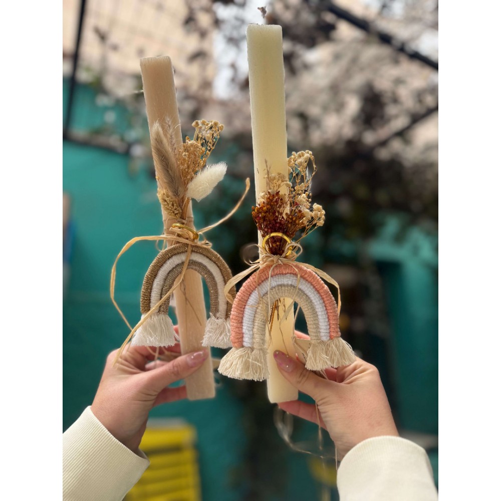 Λαμπάδα με ουράνιο τόξο σομόν-λευκό-μπεζ