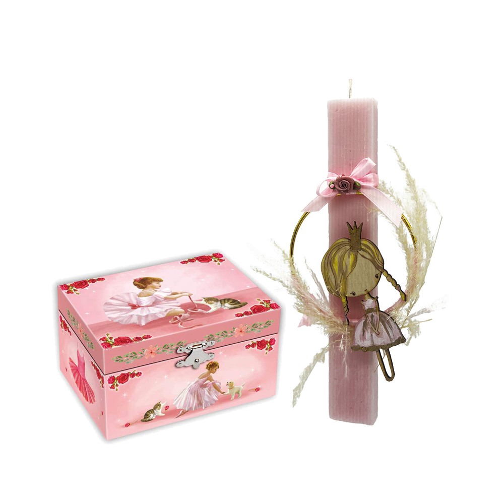 Λαμπάδα Πριγκίπισσα ροζ σετ με μουσικό κουτί