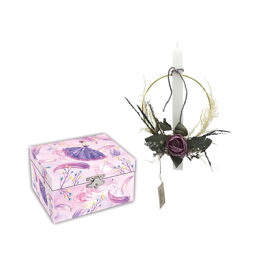Λαμπάδα Λουλούδι μωβ σετ με μουσικό κουτί