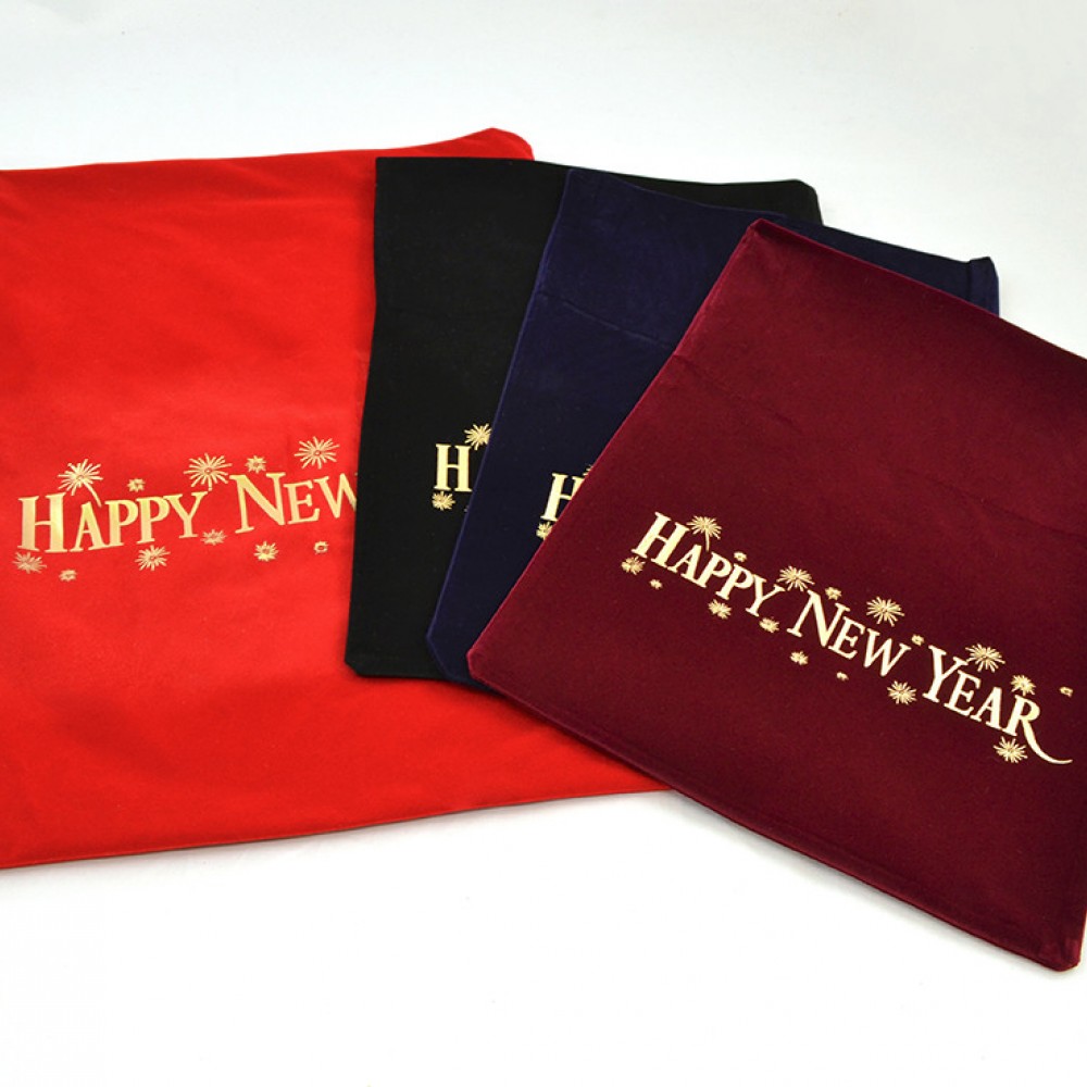 Πουγκί βελούδο κόκκινο με εκτύπωση "Happy new year" 20-40 cm X 30-50 cm