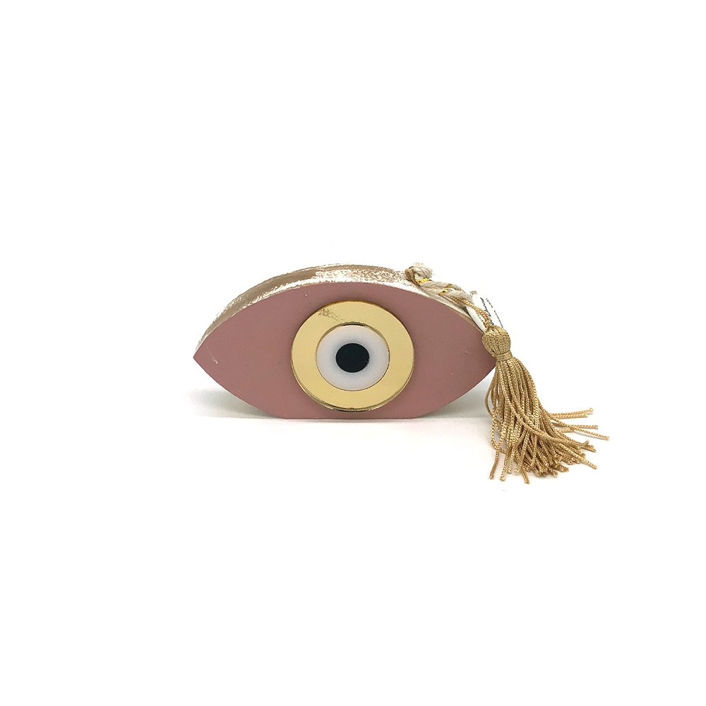 Γούρι Μάτι ξύλινο με χρυσό μάτι από πλεξιγλάς στο κέντρο του