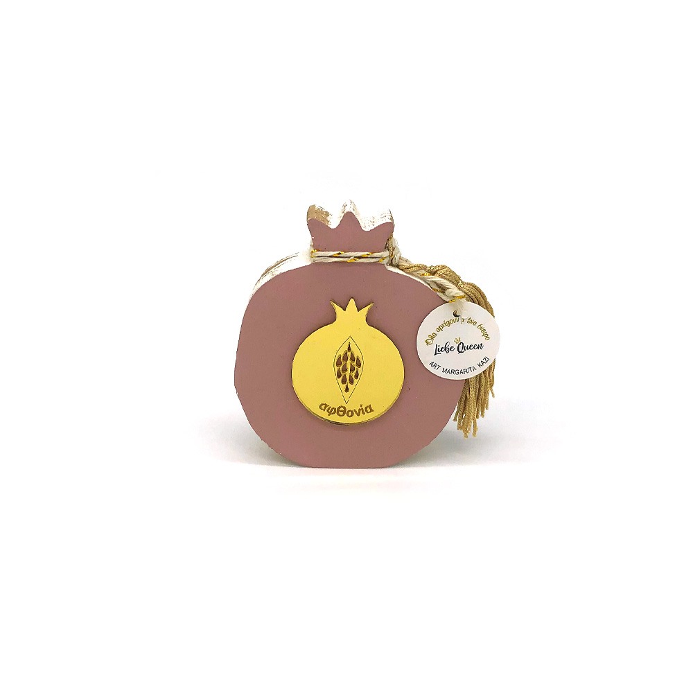 Γούρι Ρόδι ξύλινο ζωγραφισμένο με χρυσό ρόδι από πλεξιγλάς στο κέντρο