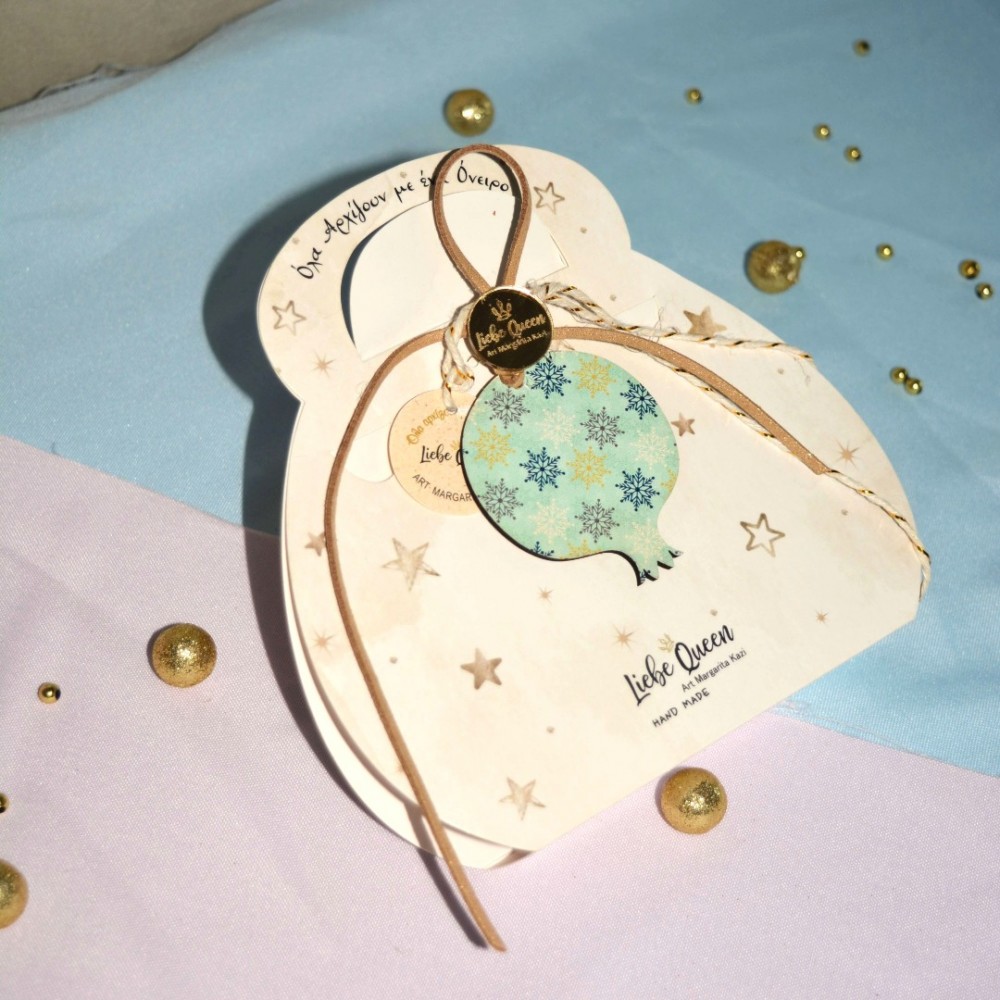 Γούρι Ρόδι γαλάζιο κρεμαστό ξύλινο με σχέδιο και κορδόνια