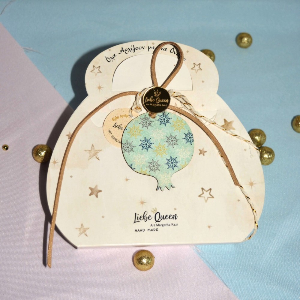 Γούρι Ρόδι γαλάζιο κρεμαστό ξύλινο με σχέδιο και κορδόνια